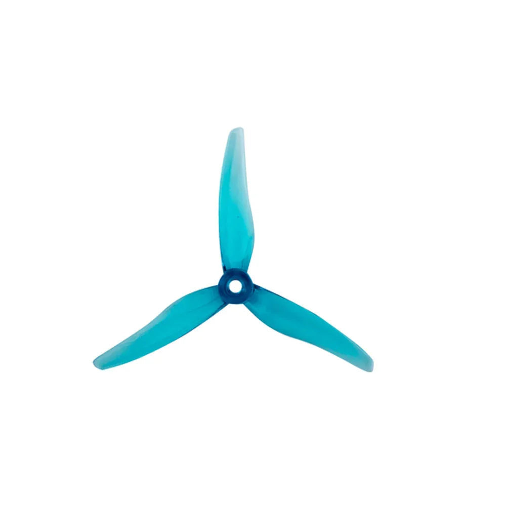 DarwinFPV 51466 V2 5 inch 3-blade propeller in teal, top view on white background