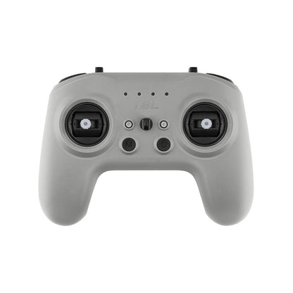 RadioMaster T8L (M2) screenless radio controller front view in gray with dual gimbals and control buttons