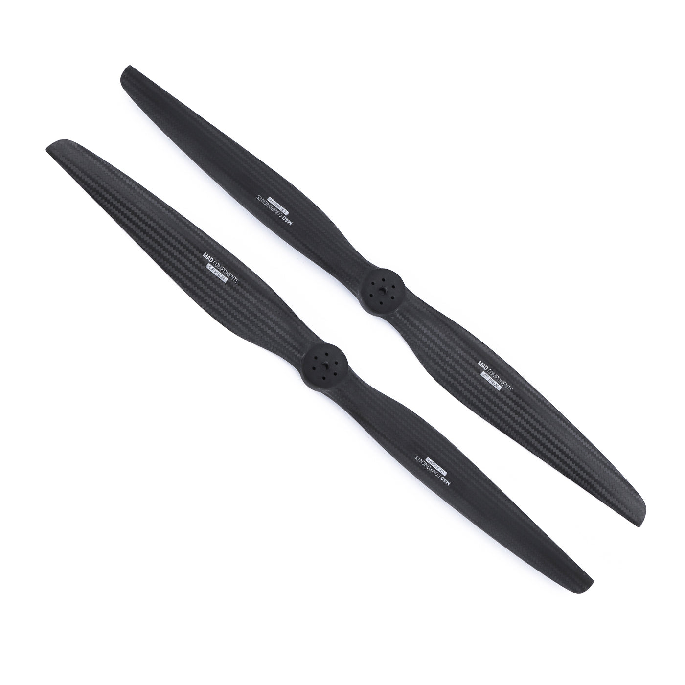 MAD FLUXER EVTOL Carbon Fiber Propeller, Pair of MAD FLUXER eVTOL carbon fiber two-blade propellers with a multi-hole center mounting hub