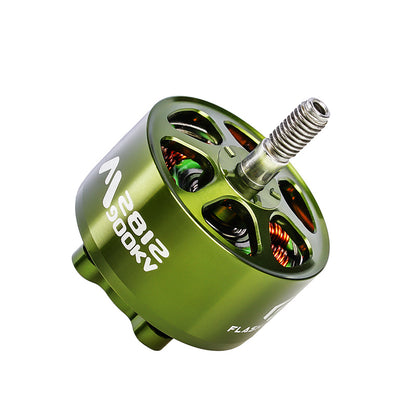 Flashhobby Mars 2812 900KV BLDC Motor, Flashhobby Mars 2812 900KV brushless motor with green anodized housing, open bell design, and threaded shaft