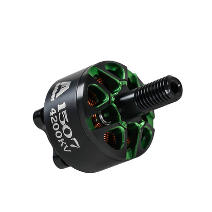 Flashhobby Arthur A1507 4200KV brushless motor with green cutout bell and threaded M5 shaft