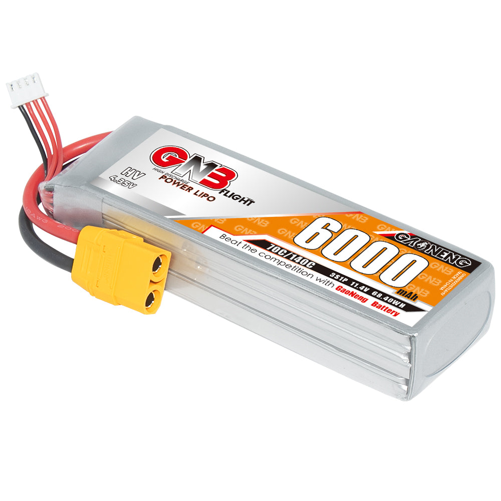 GNB HV 3S 11.4V 6000mAh 70C LiHV LiPo battery with XT90 connector and balance lead