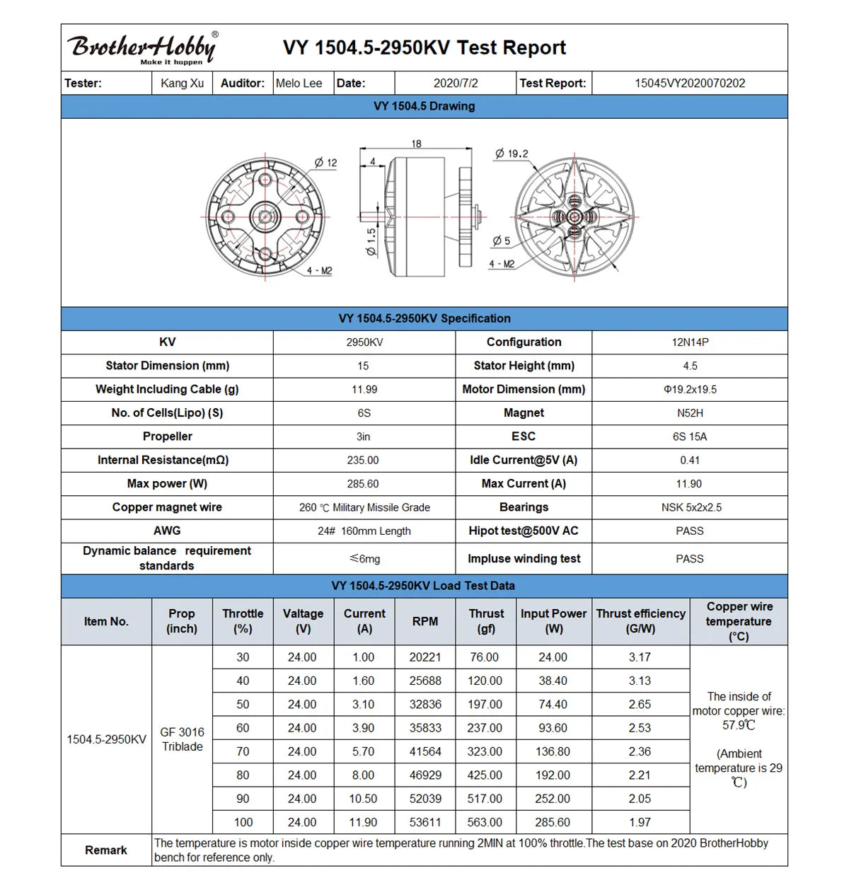 BrotherHobby VY 1504.5 Motor, 150451Y2020070202 VY 1504.5 Drawing 19.2 p 5 V