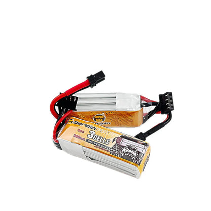 Two DarwinFPV 3S 380mAh LiPo batteries shown with XT30 connectors and 3-pin balance plugs
