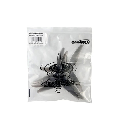 Packaged black 3-blade propellers in clear bag with Hurricane label and barcode sticker