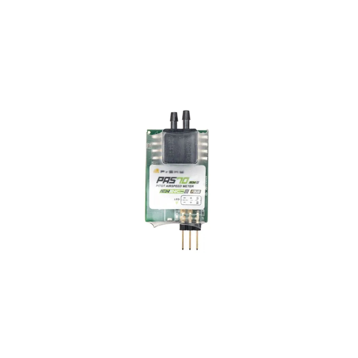 FrSky PAS70 ADV Air Speed Sensor module with dual pressure ports and 4-pin connector, front view
