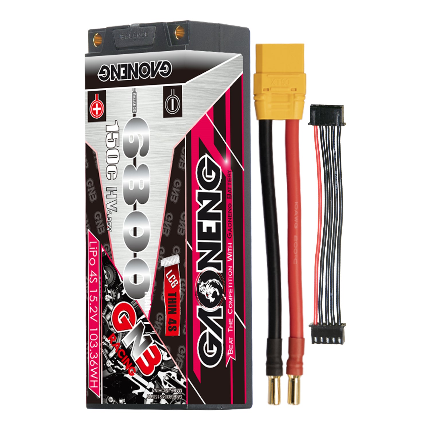 GAONENG GNB 6800mAh 4S LiHV hard case LiPo battery with XT90-style lead and balance cable