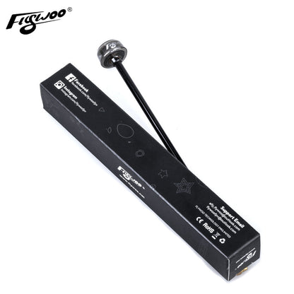 Flywoo circular polarized FPV antenna with black coax lead and compact round head next to Flywoo packaging