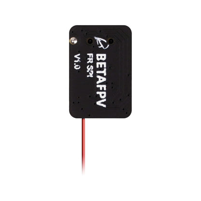 BetaFPV SPI Frsky Receiver top side with BETAFPV and FRSKY V1.0 markings, red antenna wire