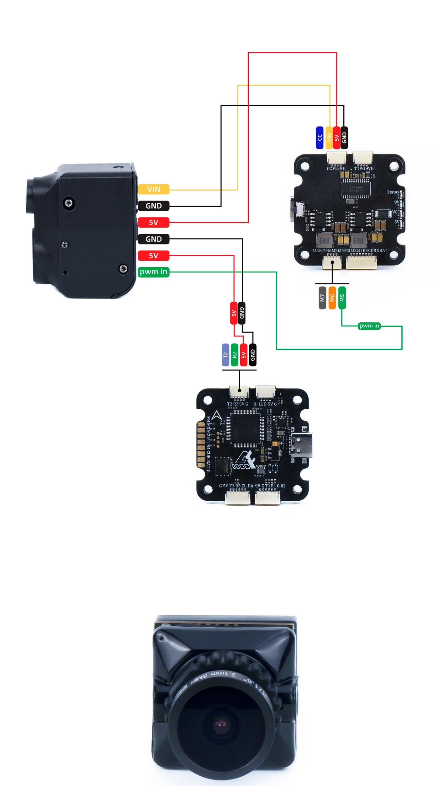 Axisflying Dual Camera, Using servo-controlled LEDs to indicate which camera is active.