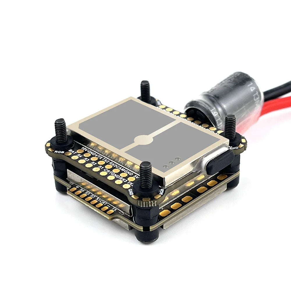 DarwinFPV Cement waterproof F4/F7 stack with 100A ESC, 30.5x30.5mm mount, assembled view