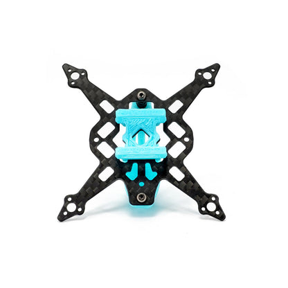 Top-down view of Sub250 NF16 Nanofly16 77mm wheelbase frame with blue mount bracket installed
