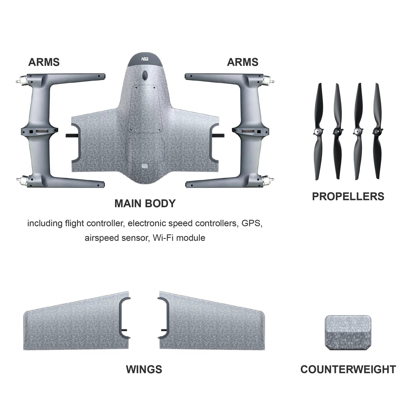 HEQ Swan-K1 PRO Fixed-wing Aircraft, Swan-K1 PRO VTOL aircraft with 0.5KG payload, 60min flight time, and advanced features.