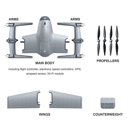 HEQ Swan-K1 PRO Fixed-wing Aircraft, Swan-K1 PRO aerial vehicle features fixed-wing design, props, and avionics for stable VTOL ops.