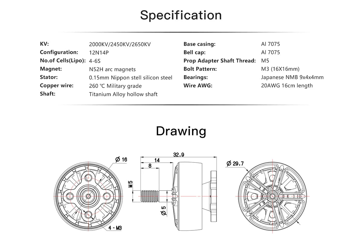 BrotherHobby LPD 2306.5 Motor, Specification KV: 2O00kV/2450kv/2g50kv