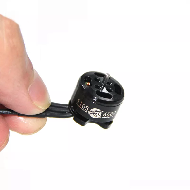 MAD 1105 KV6500 FPV Racing Brushless Drone Motor, MAD 1105 6500KV FPV racing brushless drone motor with attached wires and black metal housing