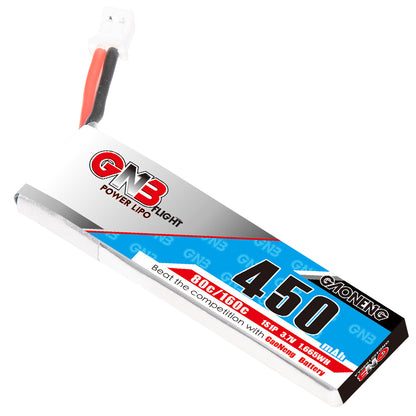 GAONENG GNB 1S 3.7V 450mAh 80C LiPo battery with PH2.0 plug shown with retail box