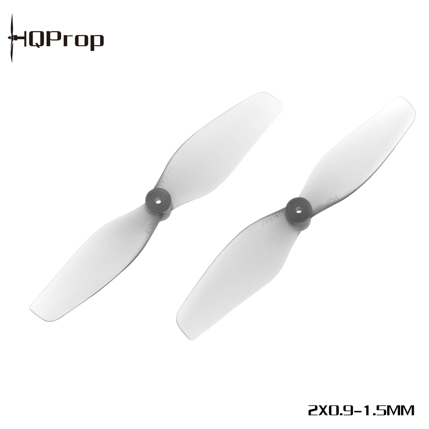 HQProp Ultralight whoop propellers with printed spec label 2X0.9-1.5MM on white background