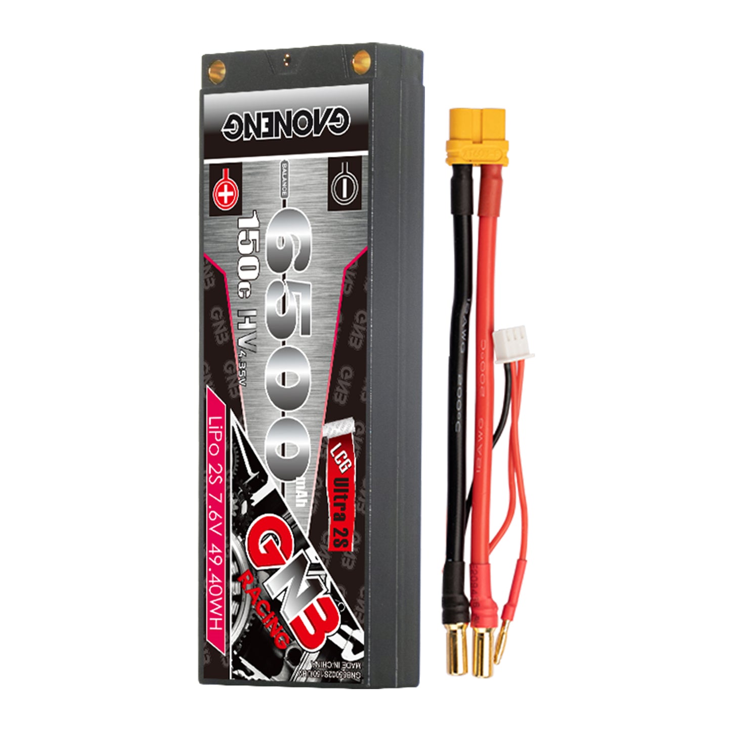 GAONENG GNB 2S 7.6V 6500mAh 150C LiHV hard case LiPo battery with balance lead and yellow plug