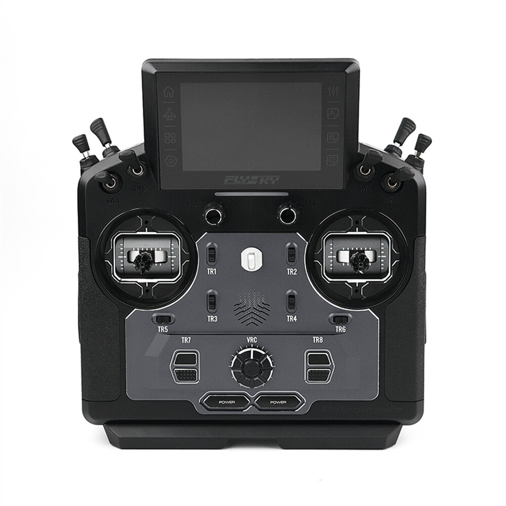 FLYSKY PL18 Ultra Paladin 18CH radio remote controller front view with touchscreen and dual gimbals