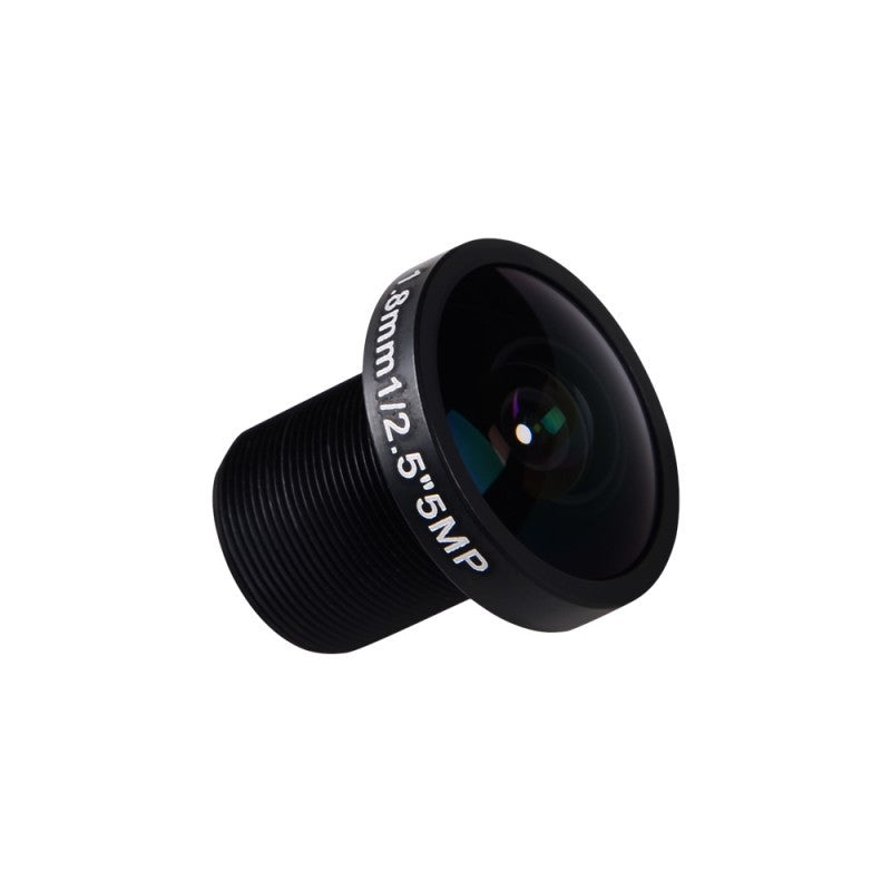 Foxeer M12 5MP 1.8mm IR Block Lens, Foxeer M12 camera lens with 1.8mm marking, black threaded barrel and wide-angle glass front