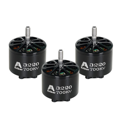 Flashhobby A3220 700KV Brushless Motor, 3220 700KV brushless motor with black can, vented top, and threaded shaft (three motors shown)