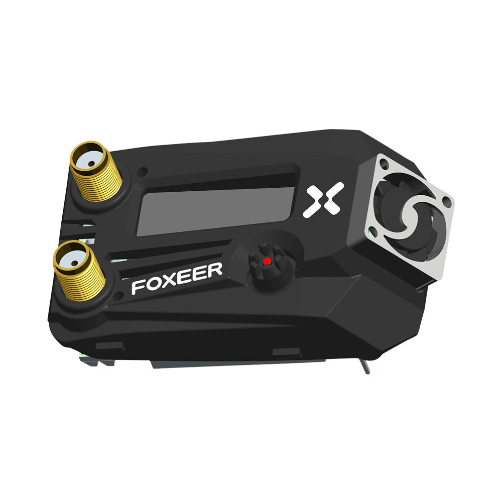 Foxeer Wildfire dual receiver VRX goggle module with two SMA antenna ports, display window, and cooling fan