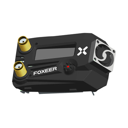 Foxeer Wildfire dual receiver VRX goggle module with two SMA antenna ports, display window, and cooling fan