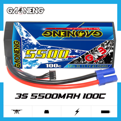 GAONENG GNB 3S 5500mAh 100C hard case LiPo battery product graphic with EC5 plug