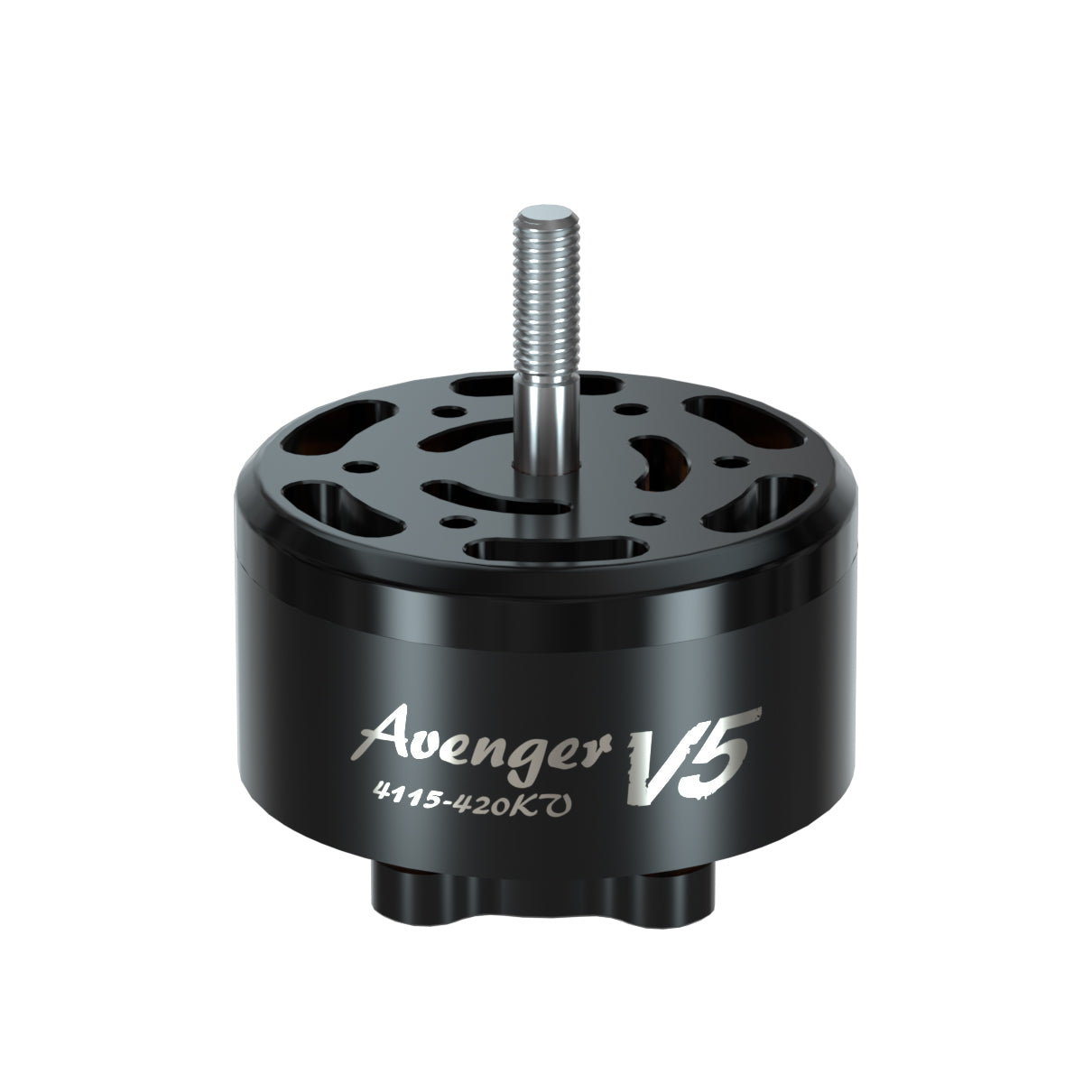 BrotherHobby Avenger 4115 V5 CW Brushless Motor, BrotherHobby Avenger V5 4115 brushless motor with threaded shaft, black housing marked “4115-420KV”.