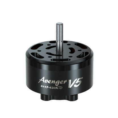 BrotherHobby Avenger 4115 V5 CW Brushless Motor, BrotherHobby Avenger V5 4115 brushless motor with threaded shaft, black housing marked “4115-420KV”.