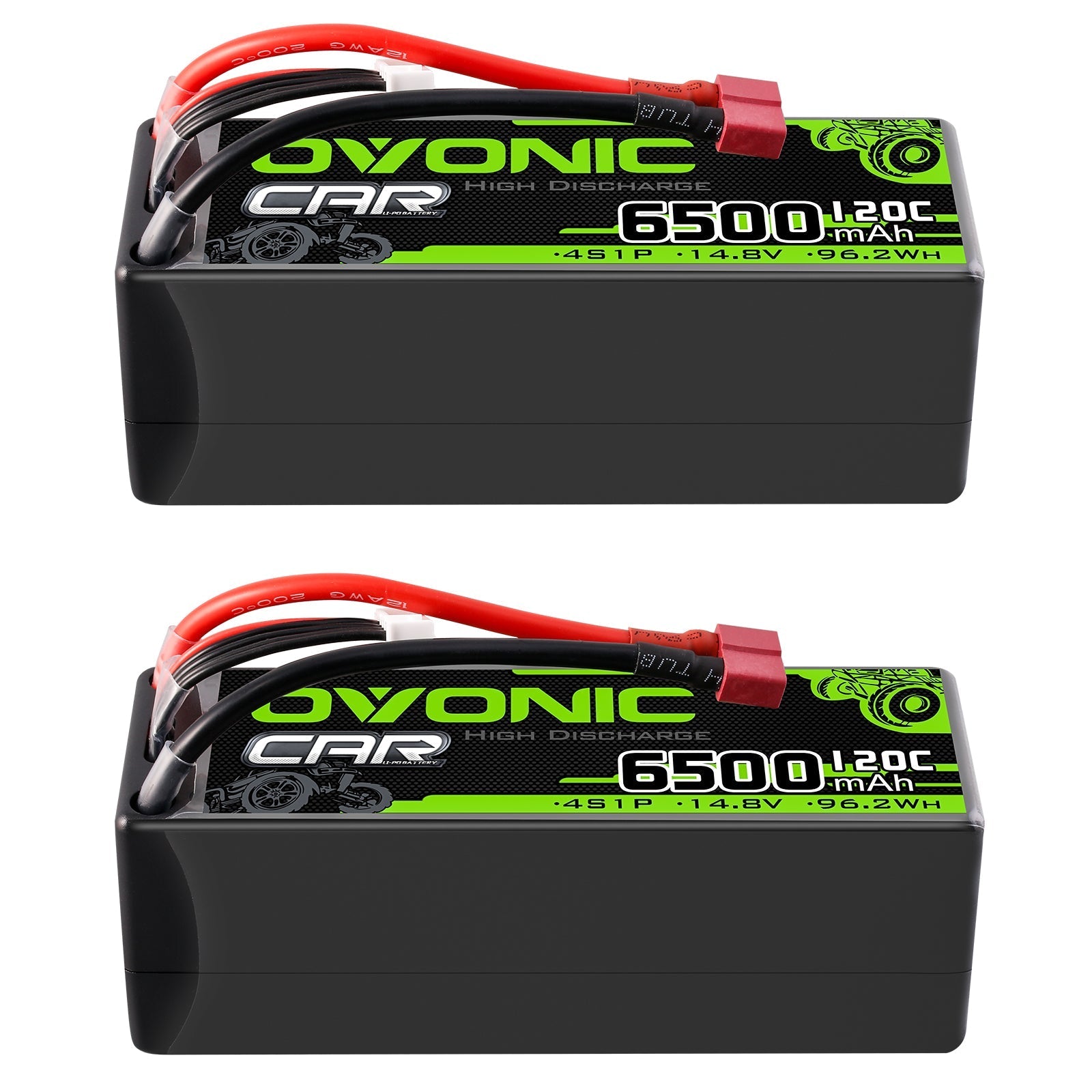OVONIC 4S 14.8V 6500mAh 120C hardcase LiPo battery 2-pack with Deans connectors