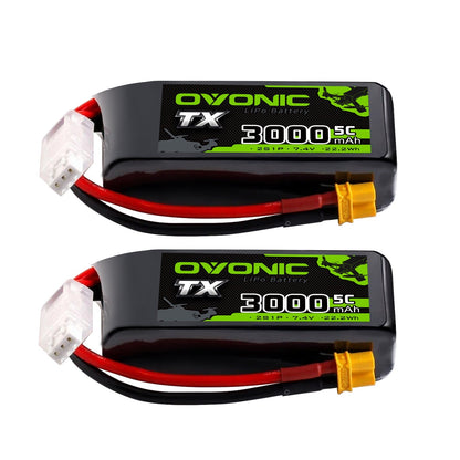 Ovonic 2S 3000mAh 7.4V 5C softcase LiPo battery 2-pack with XT30 and JST-XH balance leads