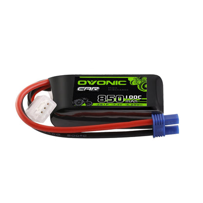 Ovonic 2S 850mAh 100C 7.4V softcase LiPo battery with EC2 plug and balance connector