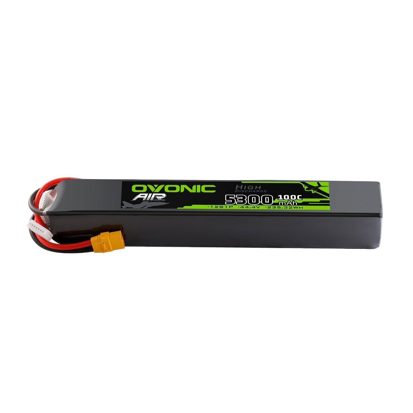 Ovonic 12S 5300mAh 100C 44.4V softcase LiPo battery pack with XT90 plug and JST-XHR-13P balance lead