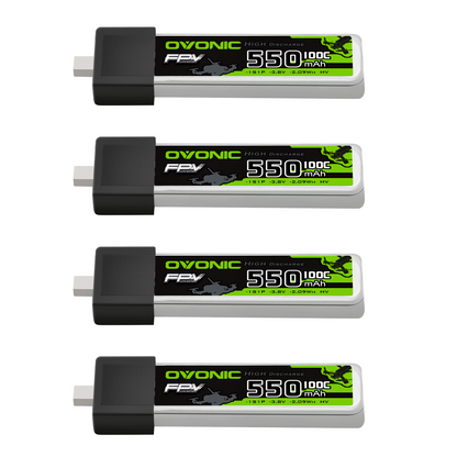 4× Ovonic 550mAh 1S1P 3.8V LiHV LiPo Battery set with BT2.0 connector, top label view