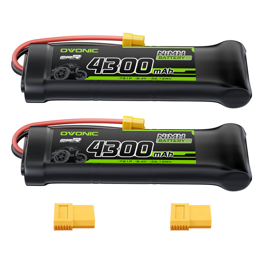 OVONIC 8.4V 4300mAh NiMH Battery Pack 7-Cell Flat with XT60 & TRX Plug for RC Cars