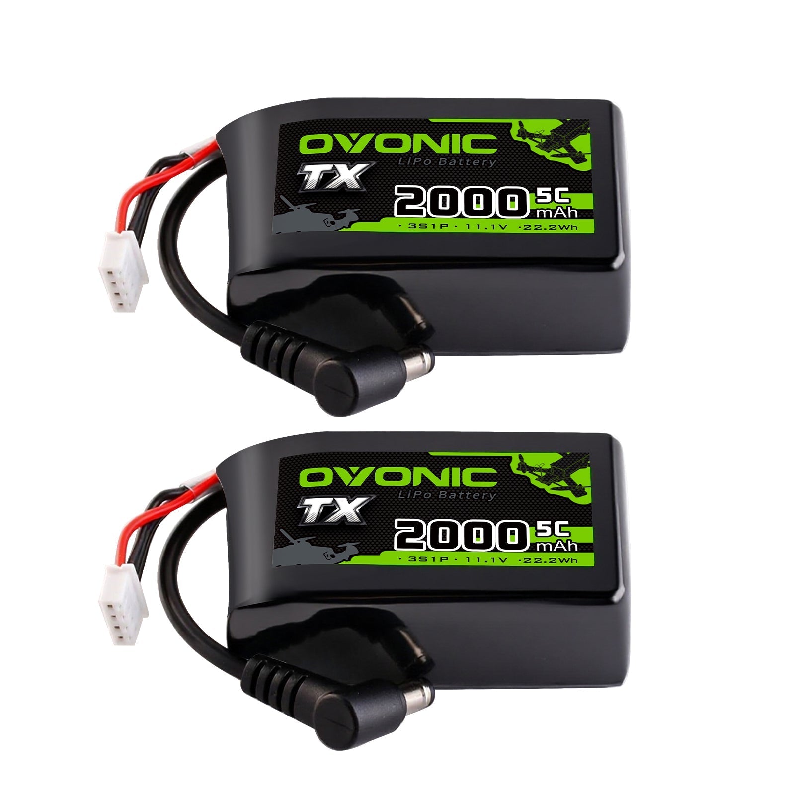 Ovonic 2-Pack 3S 2000mAh 11.1V 5C LiPo batteries with DC5.5 plug and balance lead