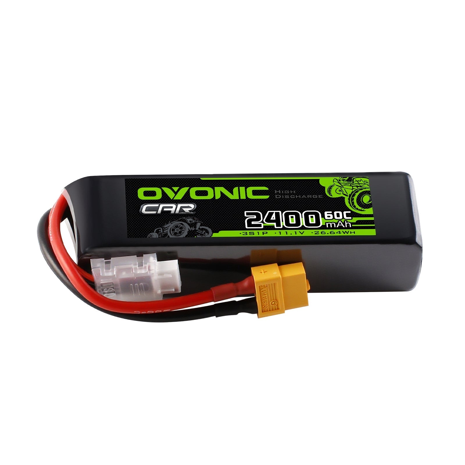 Ovonic 2400mAh 3S 11.1V 60C LiPo battery label with XT60 connector and JST-XH balance lead