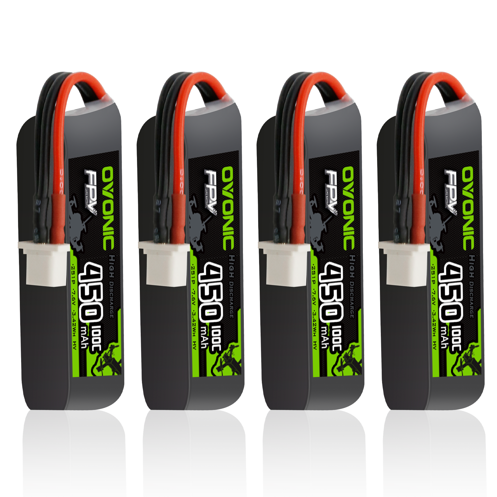 OVONIC 2S 450mAh 100C 7.6V LiHV LiPo battery pack with BT3.0 plug and balance lead