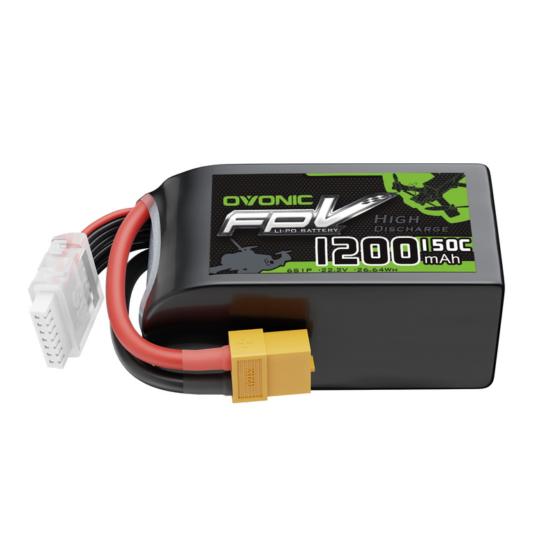 Ovonic R-Line V5.0 1200mAh 6S 22.2V 150C LiPo battery with XT60 and JST-XHR balance leads