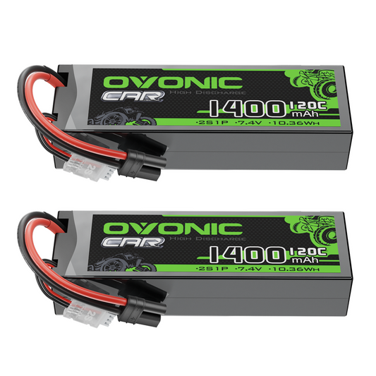 OVONIC 2S 1400mAh 120C 7.4V LiPo Battery 2-pack with IEC plug and balance lead