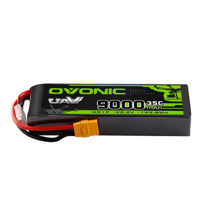 OVONIC 6S 9000mAh 22.2V 35C LiPo Battery with XT90 plug and JST-XH balance lead