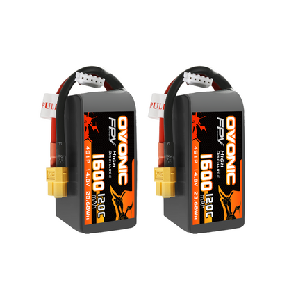 2× Ovonic 1600mAh 4S 14.8V 120C LiPo battery pack set with XT60 and JST-XHR balance leads