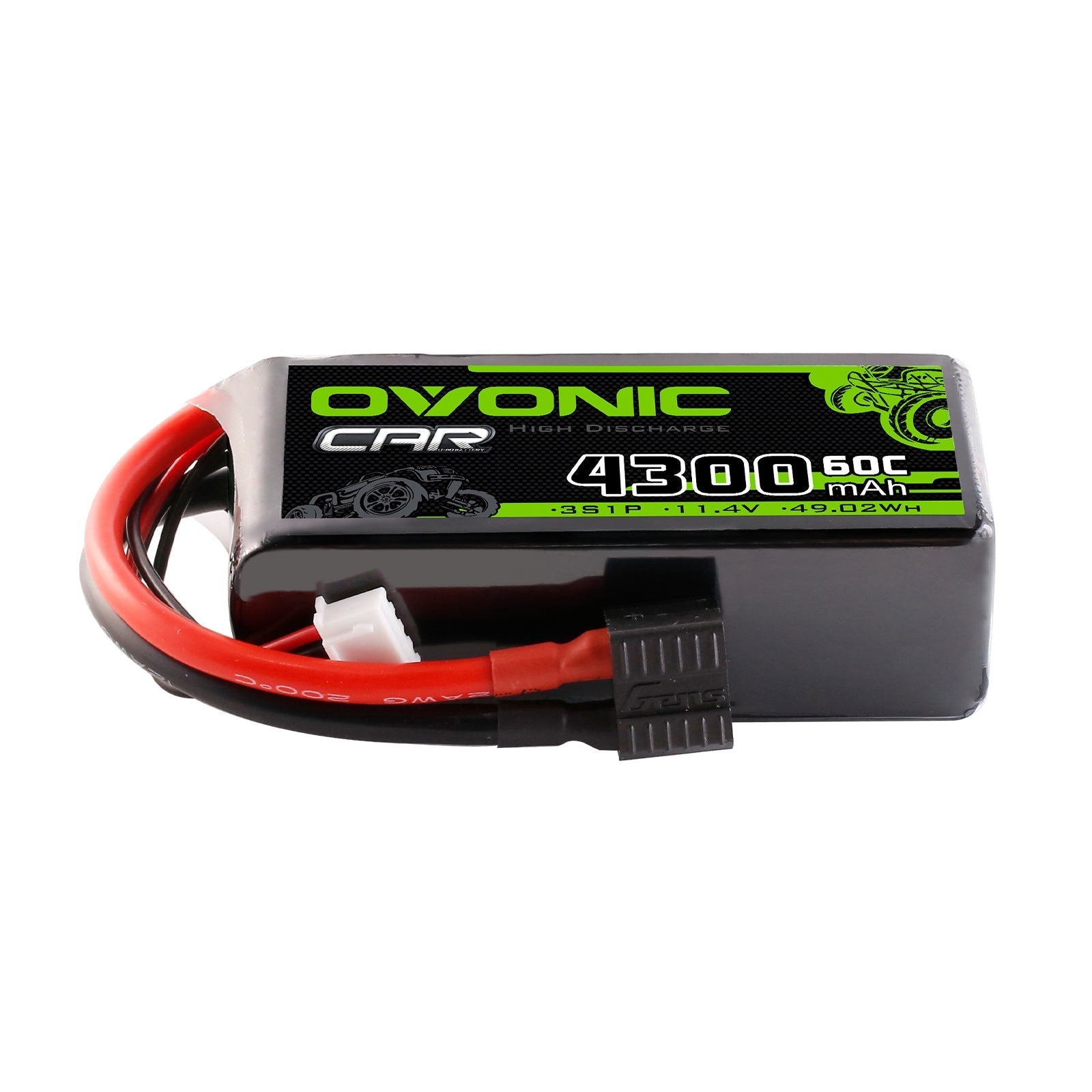 Ovonic 3S 4300mAh 60C 11.4V LiHV softcase battery pack with IT03 plug and balance lead