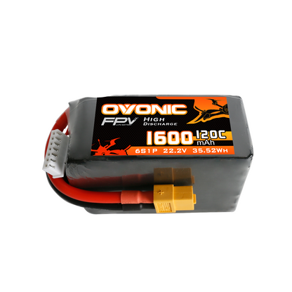 Ovonic 120C 22.2V 6S 1600mAh LiPo battery pack with XT60 connector and balance lead