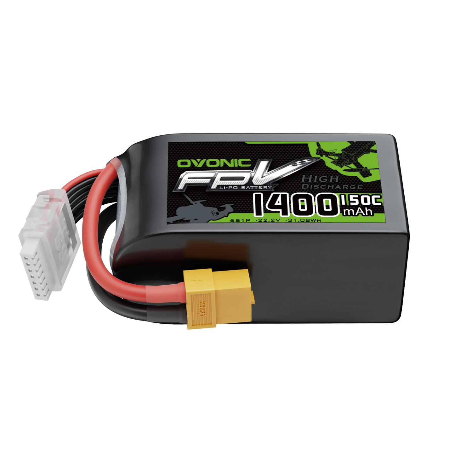 Ovonic Racing Series 6S 1400mAh 22.2V 150C LiPo battery with XT60 and JST-XHR-7P balance lead