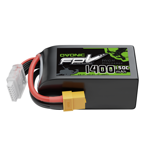Ovonic Racing Series 6S 1400mAh 22.2V 150C LiPo battery with XT60 and JST-XHR-7P balance lead