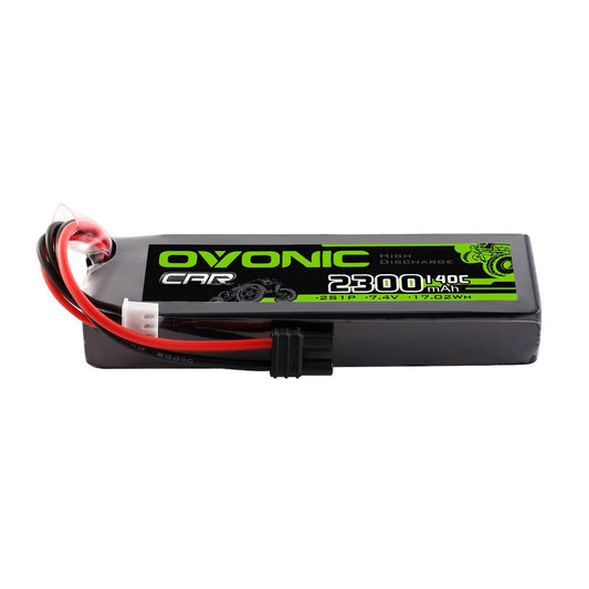 Ovonic 2S 2300mAh 140C 7.4V softcase LiPo battery with balance lead and main plug