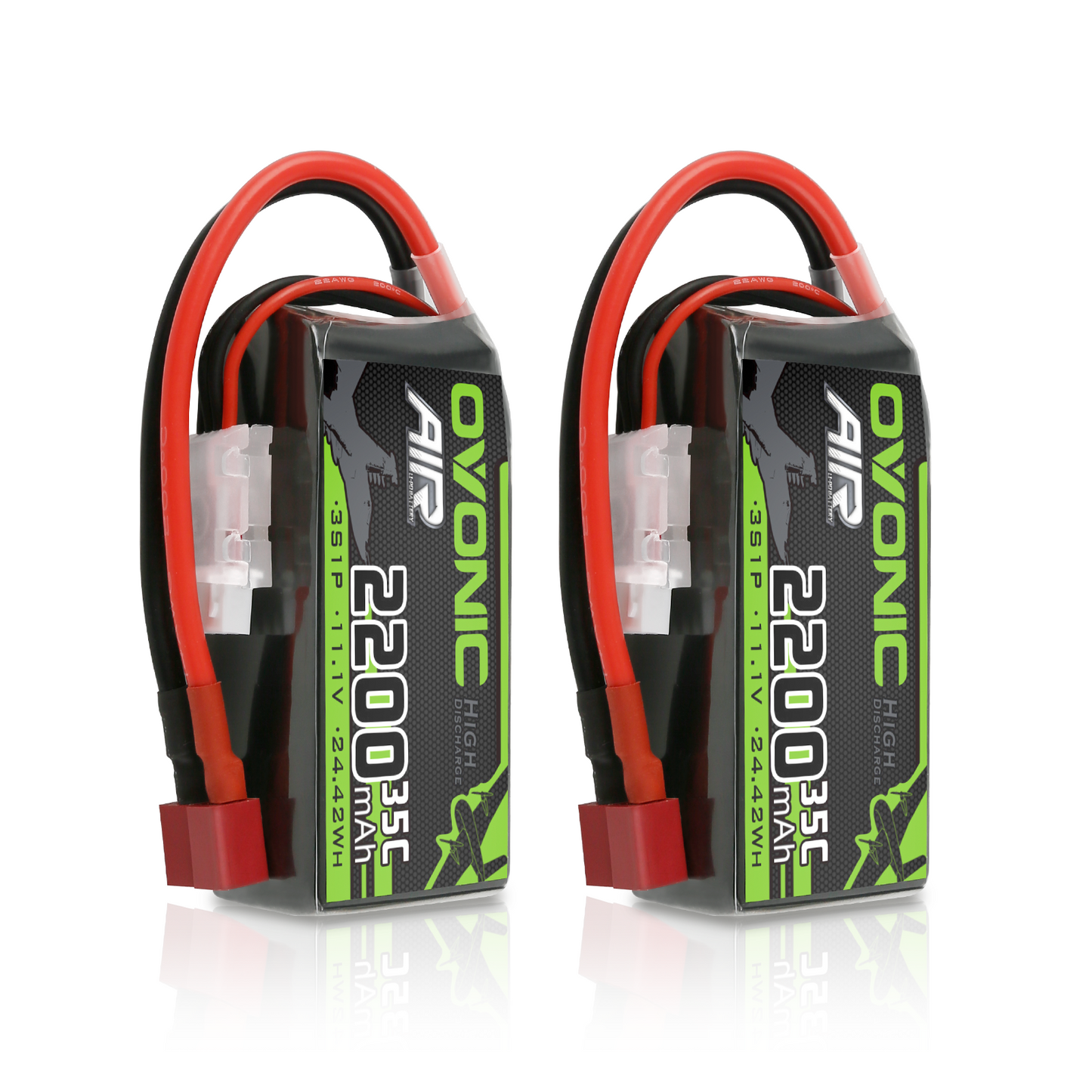 Ovonic 2S 2200mAh 35C 7.4V LiPo Battery 2-pack with T-plug and balance lead